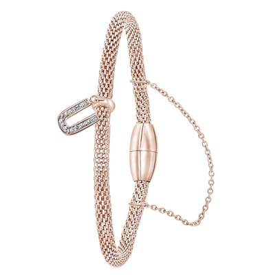 Lucardi Dames Armband mesh roseplated letter U met kristal - Staal - Armband - Cadeau - 19 cm - Rosékleurig