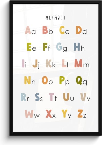 Poster in lijst - Fotolijst 60x90 cm - Posters - Alfabet - Educatief - Kleuren - Letters leren voor kinderen - Posterlijst zwart - Kamer decoratie - Wanddecoratie kinderkamer - Muurdecoratie babykamer
