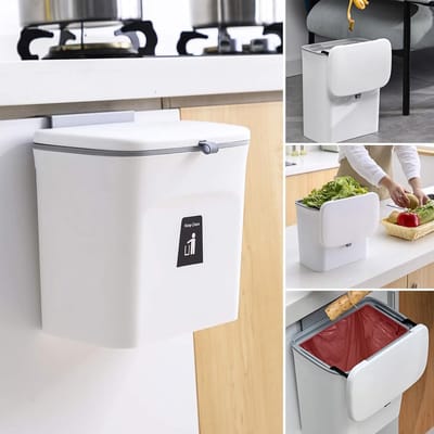 Praktische 7L Afvalbak voor Keuken, Hangende Prullenbak met Glijdend Deksel, Compacte Vuilnisbak voor Keuken, Badkamer en Caravan