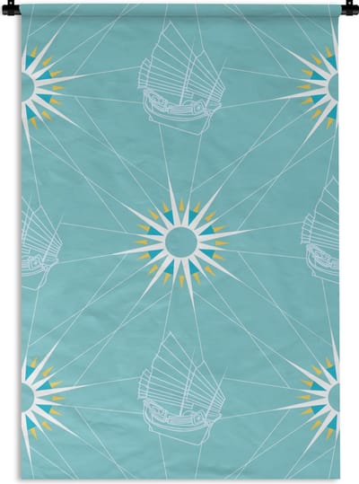 Wandkleed - Wanddoek - Kompas - Zeilen - Boot - Patronen - 60x90 cm - Wandtapijt