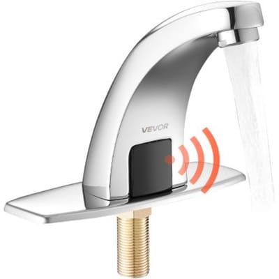 VEVOR Aanraakloze wastafelkraan (verchroomd zilver) Automatische wastafelkraan (alleen koud water), kraan op batterijen Toiletkraan met gatafdekking G233