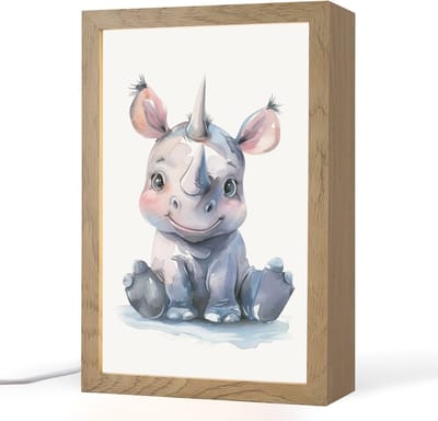 Nachtlampje 20x30 cm - Kinder lampje - Neushoorn - Baby dier - Dieren - Tafellamp kinderkamer - Slaapkamer lamp - Bedlamp kinderen - Kinderlampje stopcontact - Wandlamp babykamer - Nachtlampjes