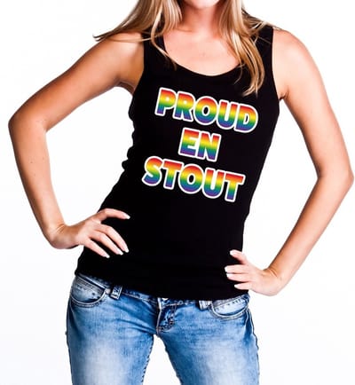 Proud en stout gaypride tanktop/mouwloos shirt - zwart singlet regenboog voor dames - Gay pride S