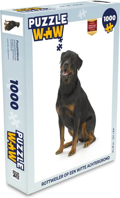 Puzzel Rottweiler op een witte achtergrond - Legpuzzel - Puzzel 1000 stukjes volwassenen