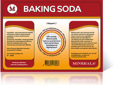 Minerala Baking Soda - Food Grade - 5 kg - Zuiveringszout - Natriumbicarbonaat - E500(ii) - Hersluitbare verpakking - Premium kwaliteit - Herkomst Europa - Bakken - schoonmaken - persoonlijke verzorging
