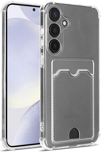 Transparant Hoesje met Pasjeshouder Geschikt voor Samsung Galaxy S24 Plus | Back Cover Dun TPU | Schokbestendig | Ultra Dun | Kaarthouder Achterkant | Shockproof | Doorzichtig
