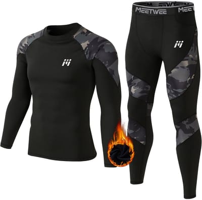 MEETHOO Thermoset - Thermo Ondergoed Heren -Zwarte camouflage-M