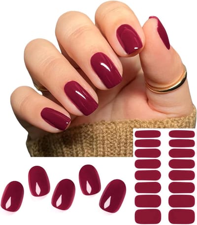 Allecto Plus - Nagelfolies voor UV-lamp - Donkerrood - 16 stuks - Zelfklevend - Gelnagels - Nagelset