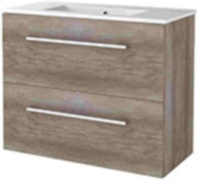 Basic-Line Start 39 Badkamermeubelset - Ondiep - 80 x 39 cm - Met Grepen - 2 Lades - Keramische Wastafel - 1 Kraangat - Scotch Oak