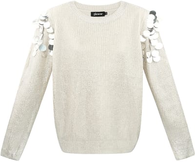 Opvallende Metalen Vezel Dames Trui met Sculpturale Details - Zilver - Maat S/M