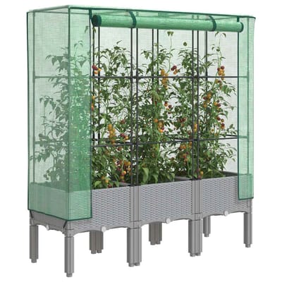 vidaXL - Plantenbak - verhoogd - met - kashoes - 120x40x140 - cm - rattanlook