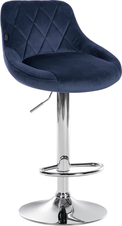CLP Lazio Barkruk - Met rugleuning - Voetsteun - Velvet - Fluweel - chroom/blauw