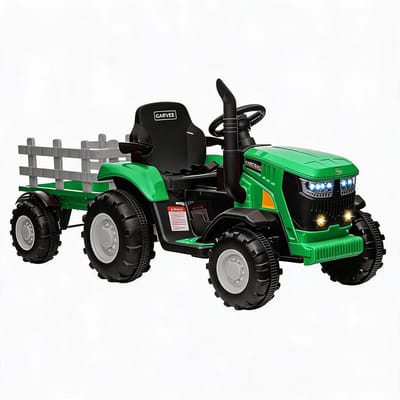 Danky Tractor - Elektrische Kindertractor 12V - Groen - Aanhanger - 6 Banden & 2 Motoren - Bluetooth & LED