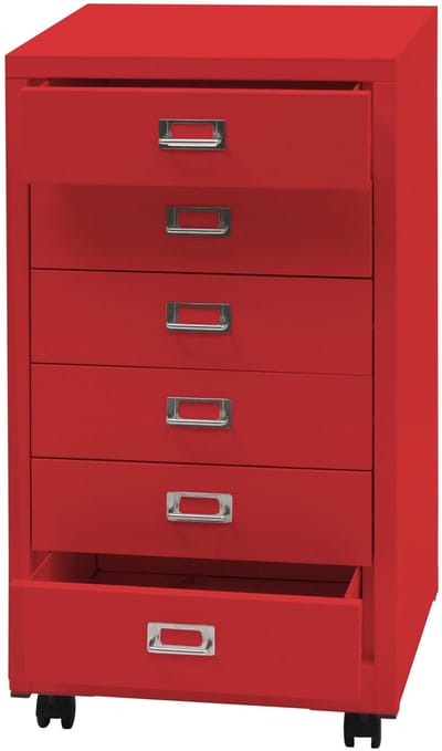 Rolcontainer MCW-L49, ladekast Stalen kast Archiefkast, metaal 75x40x41cm 6 laden ~ rood