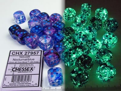 Chessex Nevel nacht/blauw Luminary D6 12mm Dobbelsteen Set (36 stuks)