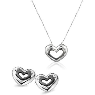 Orphelia Dames 925 Sterling Zilveren Set: Ketting-Hanger + Oorbellen - Zilver SET-5012