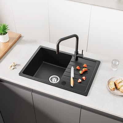 CECIPA max Spoelbak Antraciet 65x45CM - Granieten Spoelbakken Keuken - Enkele Spoelbak - Spoelbak Met Afdruiprek - Spoelbakken Incl. Sifon en Afvoerzeefje