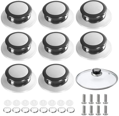 Dailygoods- Pannendekselknoppen 8 stuks - Universele vervangingsknoppen - Roestvrij staal - Bakeliet - Zwart/grijs - Afmetingen 5,8 cm diameter - Dekselknoppen
