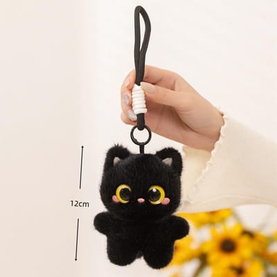 12 cm Zwarte Kat Pluche Sleutelhanger Knijpbaar Geluid Schoudertas Decoratie Pop Auto Hanger Schattig Speelgoed Cadeau Voor Kinderen