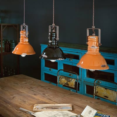 Ferroluce Hanglamp C1691 in zwart industrieel ontwerp