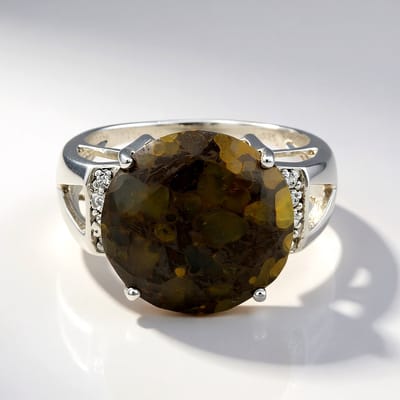 Cavill - Zilveren ring - 925 Sterling Zilver - 9,7 Karaat Dinosaurus Kwarts Rondgeslepen - 8 Briljante Zirkonia's - Glamoureuze natuurlijke ring