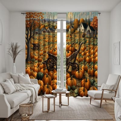 2 stuks HD Landhuis Veld Pompoen tuin auto Decoratief gordijn Geel lint digitaal bedrukt gordijn Woondecoratie stijl W52H63inchW132H160cm black