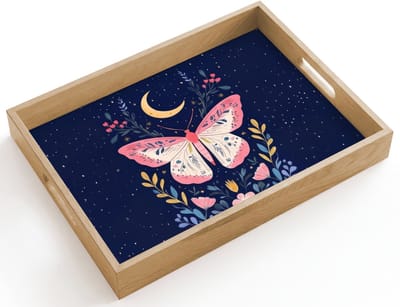 Dienblad hout 40x30 cm - Schootdienblad - Vlinder - Maan - Bloemen - Sterrenhemel - Borrelplank rechthoek - Plateau dienbladen
