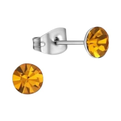 Aramat Jewels | Oorbellen | Stalen Kristal Oorbellen met topaas oranje steentje – Zilverkleur – 5mm | | | |5mm | Staal | Kinderen, Volwassenen | Verkleurd niet