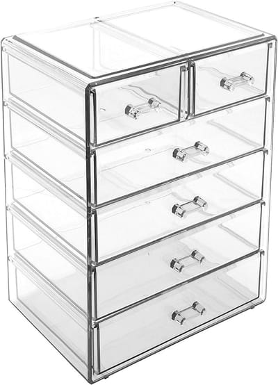 Famanu – Grote cosmetica organizer met 6 laden, transparant opbergsysteem voor make-up en sieraden
