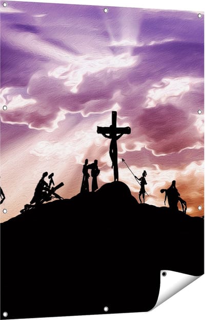 Gards Tuinposter Kruistocht naar het Kruis van Jezus Christus - 90x120 cm - Tuindoek - Tuindecoratie - Wanddecoratie buiten - Tuinschilderij
