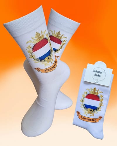 Koningsdag - Oranje sokken - Koning - Oranjefeest - 27april - Trend nu - Willempie feest - grappige sokken - Nederland - Holland - Sokken waar je vrolijk van wordt - Maat 37-44