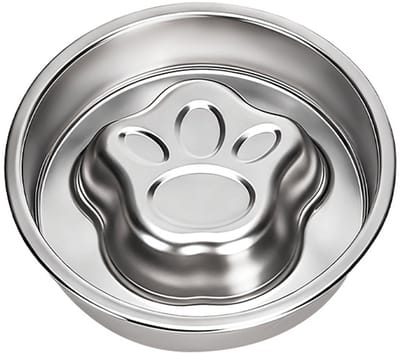 Daity 1 stuk voerbak voor honden van 304 roestvrij staal met langzame voeropname - voerbak in de vorm van een berenpoot, klein formaat, 18 cm, gemakkelijk schoon te maken, grote inhoud, antislipvoet, geschikt voor alle hondenrassen (zilver).
