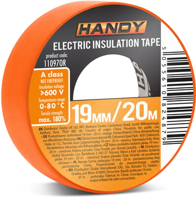 10× Isolatietape Oranje 20 m × 19 mm – Set Van 10 Rollen – PVC Elektrische Tape Voor Kabelisolatie En Bescherming – Tot >600 V – Voor Installatie, Onderhoud En Reparatie [11097OR]