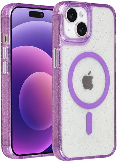 TUNIQ telefoonhoesje voor Apple iPhone 15 - MagSafe met glitter - Paars