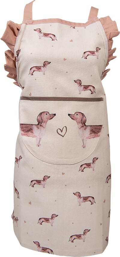 Clayre & Eef Keukenschort Kinderen 48x56 cm Beige Katoen Teckel Kookschort