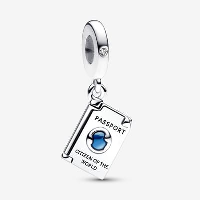 Fler® | Bedel | Past op populaire bedelarmbanden (standaard - 3mm) | Paspoort Bedel | Hangbedel Charm | 925 sterling zilver | Transparante zirkonia | Blauwe emaille | Armband Kraal | Valentijnsdag Cadeau | Sinterklaas kado | Kerstcadeau | Verjaardag