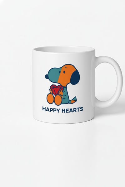 Vrolijk Hondje Mok Happy Hearts met Liefdevol Hart - Witte Keramische Koffiemok