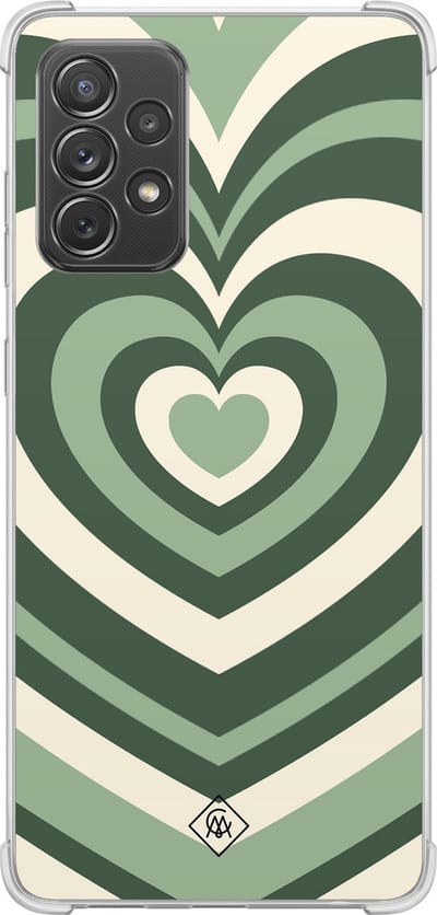 Casimoda® hoesje - Geschikt voor Samsung Galaxy A52 5G - Groen Hart Swirl - Shockproof case - Extra sterk - TPU/polycarbonaat - Groen, Transparant