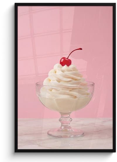 Poster in lijst - Fotolijst 80x120 cm - Posters - Kers - Slagroom - Roze - Posterlijst zwart - Decoratie - Wanddecoratie woonkamer - Muurdecoratie slaapkamer