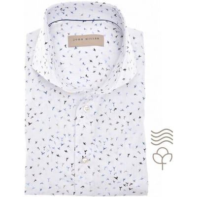 John Miller Overhemd Mini Abstract Origami Bird Pattern Cotton Easy Care Wit-Blauw / male