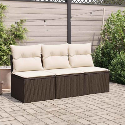 vidaXL - Tuinbank - 3-zits - met - kussens - poly - rattan - bruin