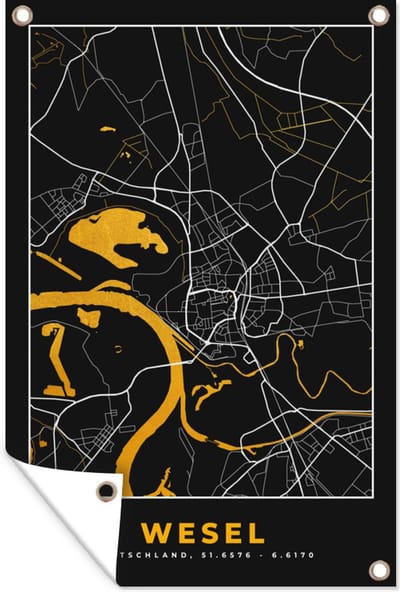 Muurdecoratie Wesel – Stadskaart – Gold – Plattegrond – Stadskaart – Kaart - Duitsland - 120x180 cm - Tuinposter - Tuindoek