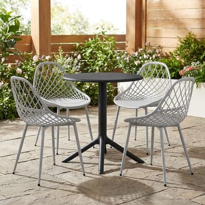 EGGREE Set van ronde eettafel en 4 stoelen - Tuinstoelen voor tuin - balkon of terras - Tafel Ø 60 cm + 4 grijs stoelen