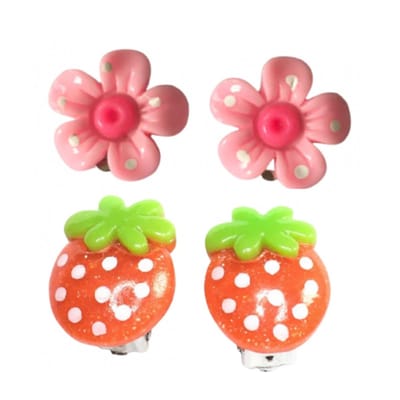 Set -clip oorbellen- Mara -bloem -lieveheersbeestje- geen gaatje- Charme Bijoux
