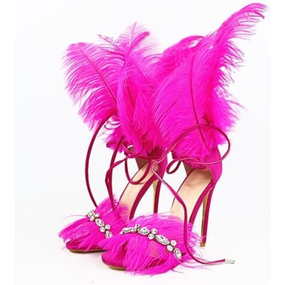 Merk Hoge Hakken 12cm Veer Strass Sandalen Prom Halloween Masker Damesschoenen Bruiloft Bruidsschoenen Grote Maat 35 -43 39 purple