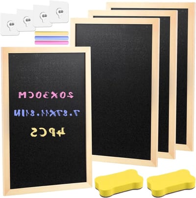 Set van 4 Hangende Schoolborden 20 x 30 cm, Inclusief Krijt, Gum en Haken voor Creatief Schrijven en Leren
