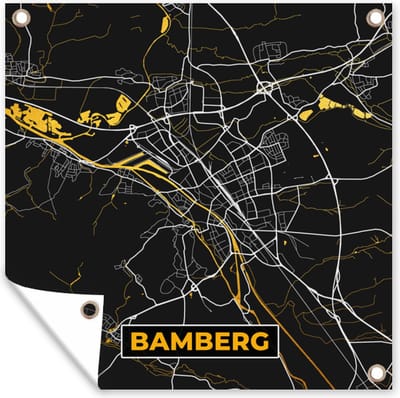 Tuin poster Bamberg - Stadskaart - Plattegrond - Kaart - Goud - Duitsland - 200x200 cm - Tuindoek