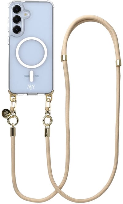 AVY Hoesje geschikt voor Samsung Galaxy S25 / S24 | Compatibel met MagSafe | Clear Case met Telefoonkoord 130CM | Crossbody Tressé Beige