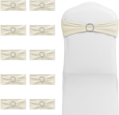 ACXIN Elastische Stoelsjerp - Strass Gesp Stoelstrik - Spandex Stoelbanden - Stoeldecoratie voor Bruiloft en Feest - 10 Stuks - Ivoor