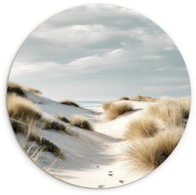 WallCircle® Wandcirkel 120x120 cm - Muurcirkel Duinen - Gras - Sporen - Wolken - Muurdecoratie woonkamer - Wanddecoratie slaapkamer - Kamer decoratie accessoires - Ronde schilderijen XXL